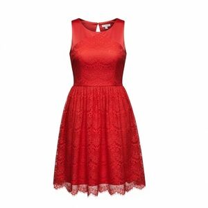 NWT Jessica Simpson Coral Red Lace Fit & Flare Cutout Dress Women's Size 8